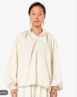 Black Crane Balloon Sleeve Blouse in Cream size XS Japanese Minimalist